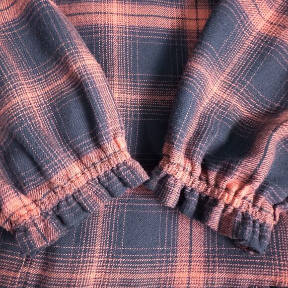 Loft Plaid Drop Waist Shirt Dress Small Tall Navy Blue Pink Cottage Prairie - Picture 13 of 16